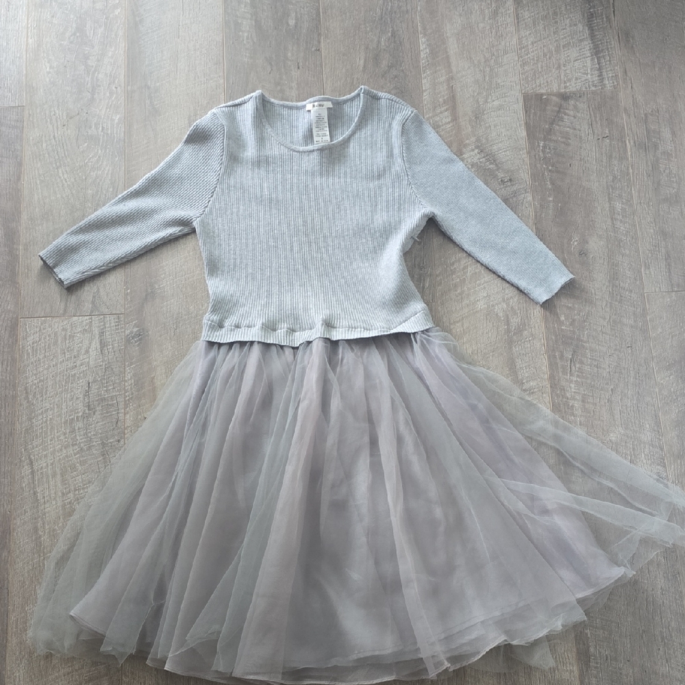Gray Knit Top with Tulle Skirt Dress